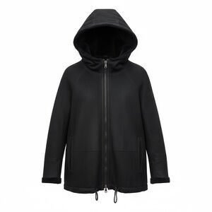 Brunello Cucinelli navy reversible leather/ shearling zip up jacket